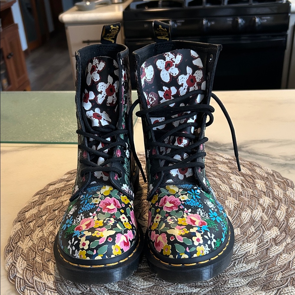 Dr. Martens Black Floral Lace-Up Boots